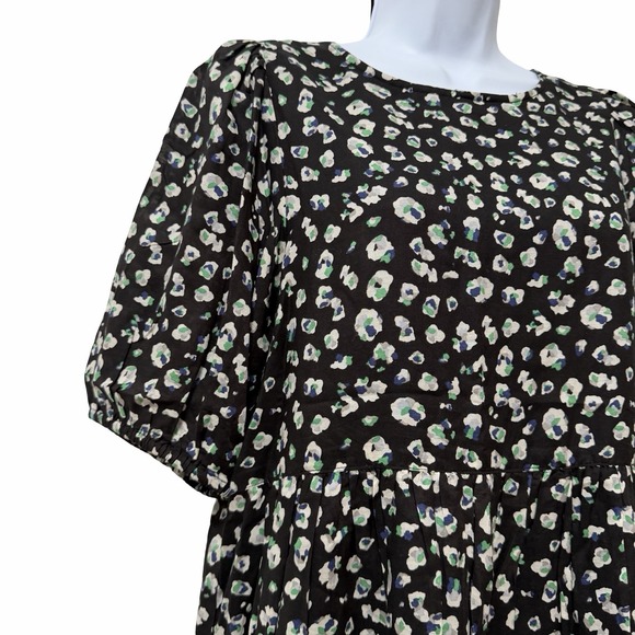 BA&SH Beth Floral Tiered Puff Sleeve Mini Dress Size M Black Dark Cottagecore - Picture 4 of 10